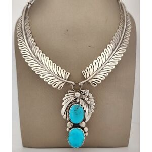Sterling Silver Turquoise Feather Necklace